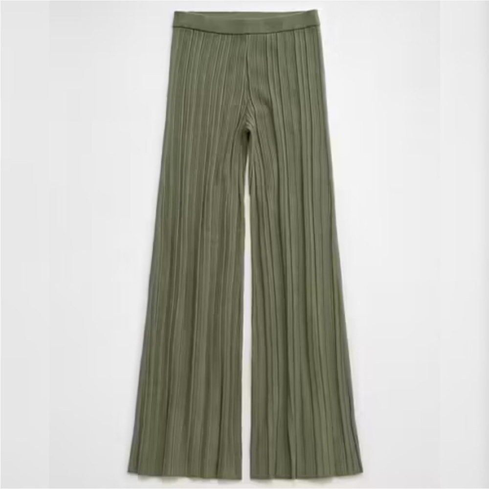 Aerie ribbed wide-leg pants in sage green Size S/P EUC - Picture 2 of 10